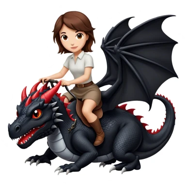 Me, a white female with brown hair, riding a black dragon with a tiny bit of red that has only two legs to your work sticker