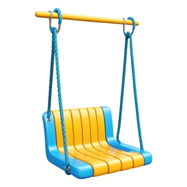 a colorful plastic swing with a safety bar in front, hanging from two ropes, glossy surface and soft shadows sticker