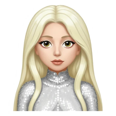 Lady Gaga with long platinum blonde hair, white sequin outfit sticker