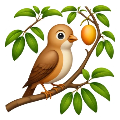 small bird nesting on a mango tree branch, peaceful environment, rural Bengal scene, emoji style sticker