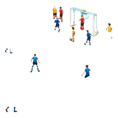 A mini-football match in an indoor sports hall with wooden flooring and clear field markings. The scene shows a vibrant game in action, with players positioned on the court, the goalposts visible, and the atmosphere filled with energy and focus. sticker