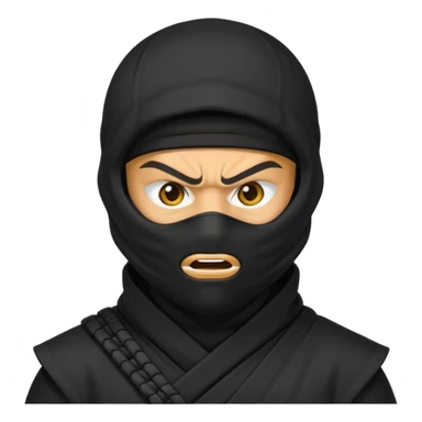 angry ninja face emoji, classic yellow emoji style, all black ninja mask, furrowed brows, only eyes exposed sticker