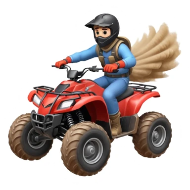 man riding an ATV, dynamic action pose, off-road vehicle, dust trail, 3D cartoon, mobile game icon style, clean background, no text, no watermark

 sticker