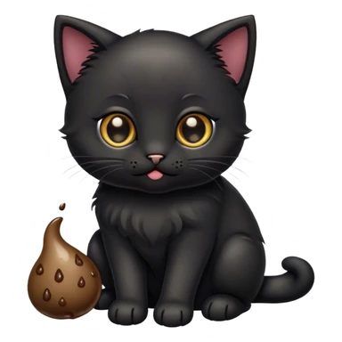 Black kitten with poo sticker