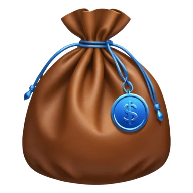 brown money bag with a blue coin  sticker