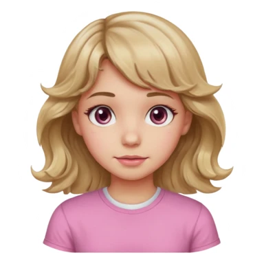 girl with wavy dirty blonde hair and wavy bangs, hazel eyes, white skin, pink cute shirt sticker