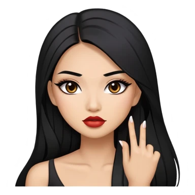 baddie with Asian and Latina features, long straight black hair, makeup sticker