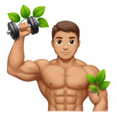 muscular arm holding a dumbbell, five green leaves on the left sticker