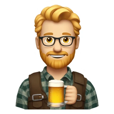 A white man with glasses and ginger blonde hair wearing plaid and holding a pint of beer sticker