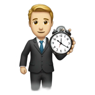 a man in a suit holding a clock in his right hand sticker