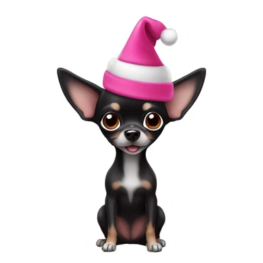 black chihuahua with a pink Santa hat sticker