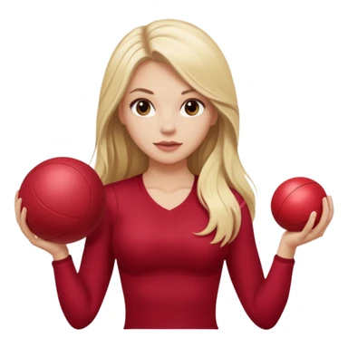 A blonde white Pilates girl in dark red clothes with fitness ball whit long hair  sticker