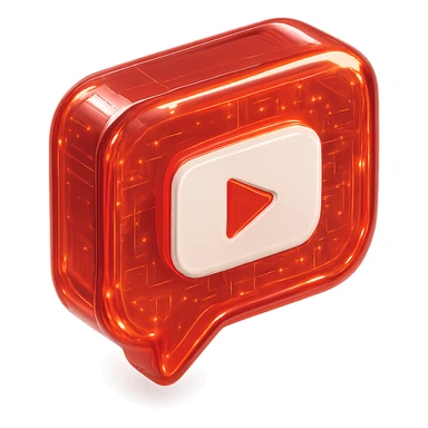 red speech bubble with inside a big red YouTube white play button, very glossy circuit style, lot of glow sticker