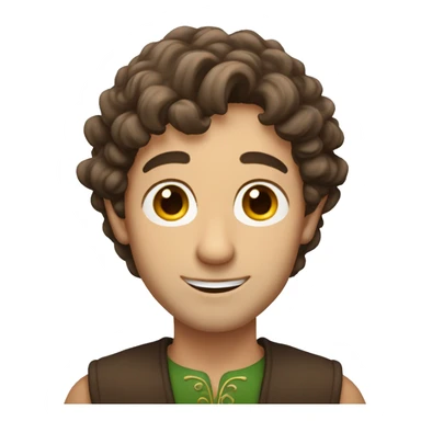 man with wavy mid length brown hair, brown eyes,elf ear sticker