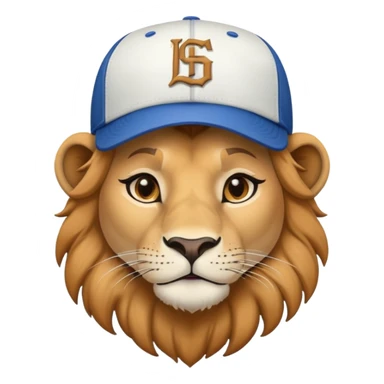 confident female lion head and shoulders wearing a baseball cap sticker