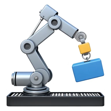 robot arm which is picking blue block on conveyor belt sticker