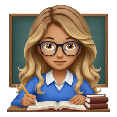 pretty female with long wavy brown hair with blonde highlights and blue eyes doing history homework  sticker