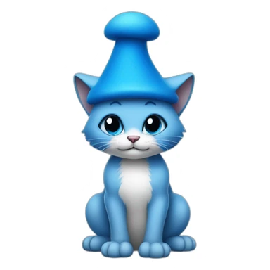 Blue cat Smurf wearing white mushroom as hat sticker