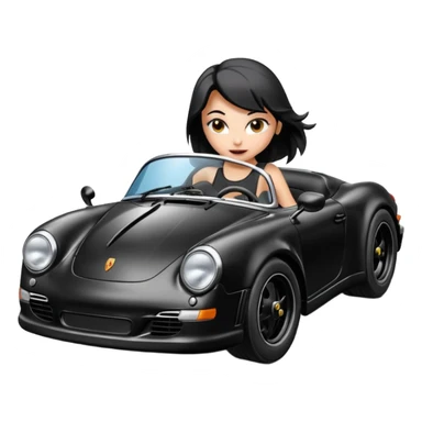 Bat Girl driving her satin-black 56 Porsche spider too fast in the country despite the rainy conditions making the tires slippery sliding sideways  sticker