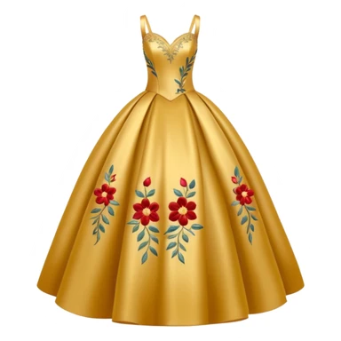
A golden ball gown with embroidered floral details.




























 sticker