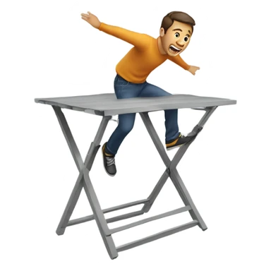 Guy jumping through a folding table sticker