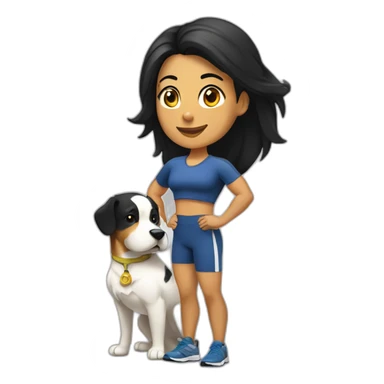 crossfit woman with black hair, white and doing lowering. And a golden race dog at her side sticker