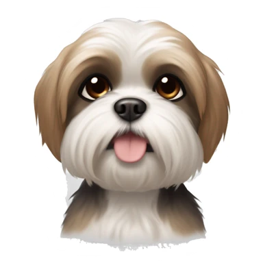 A white shih tzu with black eyes very light brown hair around the eyes brown ears which fade to black at the bottom in a University of Texas Shirt on and make it Pixar style sticker