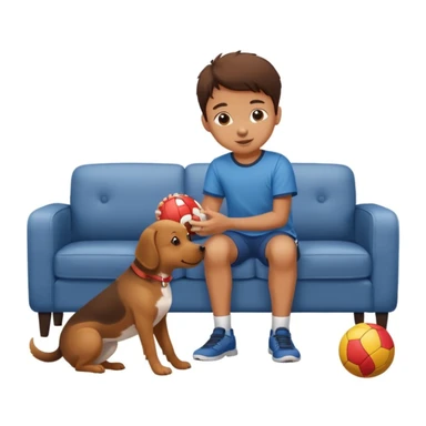 kid and dog playing with ball, living room background sticker
