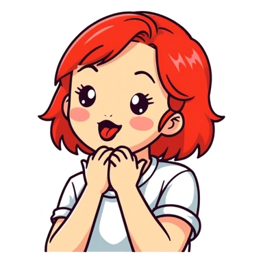 White girl with red hair, crossing her hands against her neck with her tongue sticking out sticker