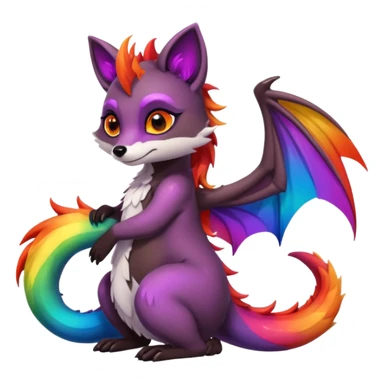 black female raccoon dragon hybrid with rainbow colored wings and purple eyes hugging a red female fox dragon hybrid with rainbow colored wings and orange eyes sticker