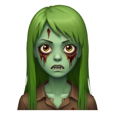 Zumbi feminino, de pele verde, cabelo marrom, longo, liso e castanho com franja reta sticker