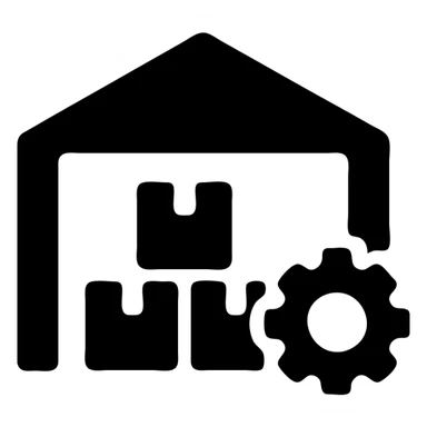 icon for "Supply Chain Experience", geometric shapes, warehouse symbol sticker