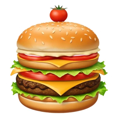 single cheeseburger with ketchup, onion, tomato, lettuce, and mayo sticker