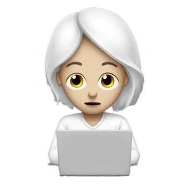 sad person with laptop, white sticker