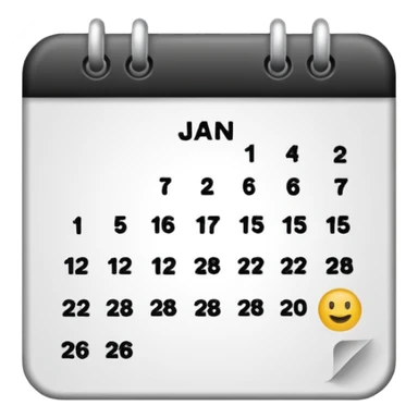 January calendar flat emojy style just writte Jan 2026. More flat style Just JAN 2026 should be on it. No need for days , shoujdbe JAn 2026 written in the middele of the icon sticker