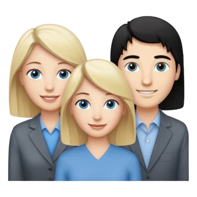 Blond woman with blue eyes on left. And a Man with black hair and grey eyecolor in the middle. And a blank woman with brown hair and grey eyes on the right. Happy together sticker