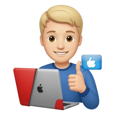 white guy sitting with laptop showing thumb sticker