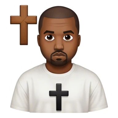 Kanye west with a black cross on a white shirt sticker