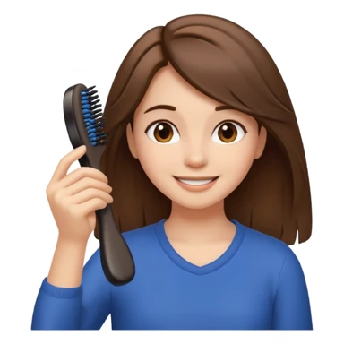 happy girl with medium-length brown hair brushing her hair, clean and cute, iPhone emoji style sticker