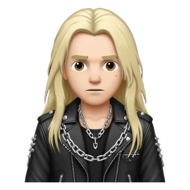 A fan of heavy extreme music, a metalhead in chains with rivets on a leather jacket sticker