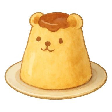 cute bear-shaped pudding, ghibli style sticker