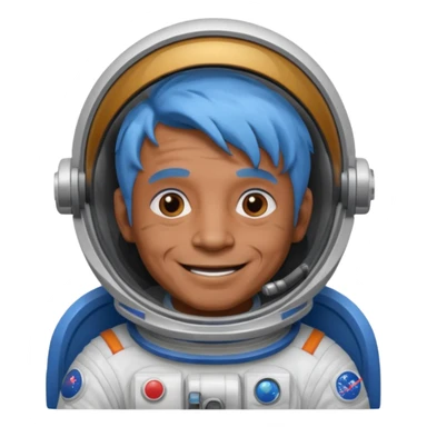 old man, brown skin astronaut with blue hair, smile sticker