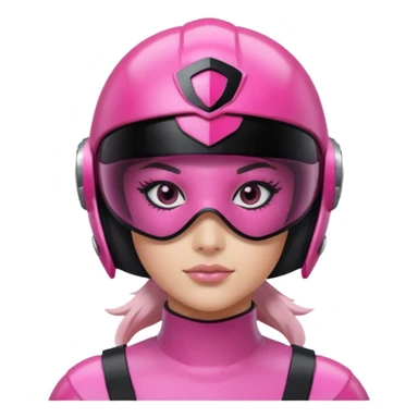 pink power ranger, woman emoji, with helmet on, black visor eye protection, black, power ranger helmet, black visor power ranger helmet pink sticker