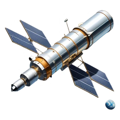  Cinematic Realistic Hubble Space Telescope – A majestic, ultra-detailed rendering of the Hubble Telescope floating above Earth. Its reflective metallic surface and vast solar panels stretch into the darkness, while the lens is pointed outward, capturing the mysteries of the cosmos. sticker