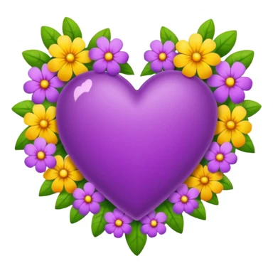 purple heart with beautiful colorful flowers around its border sticker