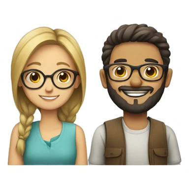 smiling girl with bearded boy with glasses sticker