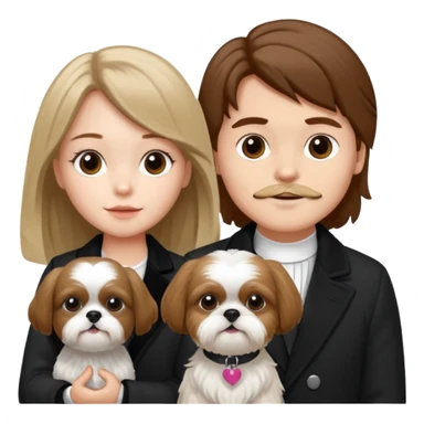 A couple boy with nice brown hair  and beautiful girl with long dark blond hair and with two shih tzu dogs with  black and white coat sticker