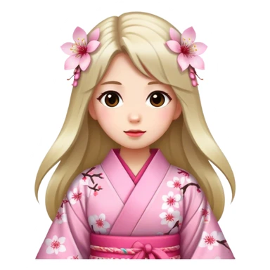 Long-haired girl wearing a cherry blossom pattern kimono sticker