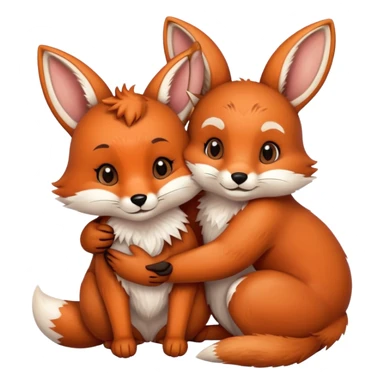 A fox hugs a brown bunny sticker