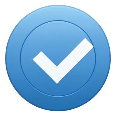 Simple icon, blue circle with a white checkmark in the center, clean white background, flat design, minimal style, clear and sharp, no text, no shadow. sticker